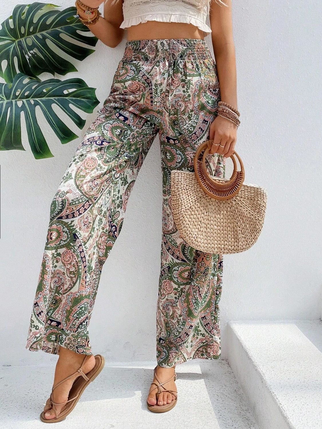 Gray Printed Wide Leg Pants