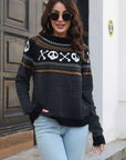 Ribbed Round Neck Long Sleeve Pullover Sweater