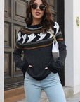 Ribbed Round Neck Long Sleeve Pullover Sweater