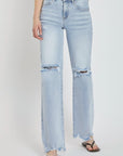 Light Gray Risen Full Size High Rise Distressed Wide Leg Jeans