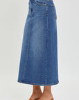 Dark Slate Blue RISEN High Rise Back Slit Denim Skirt