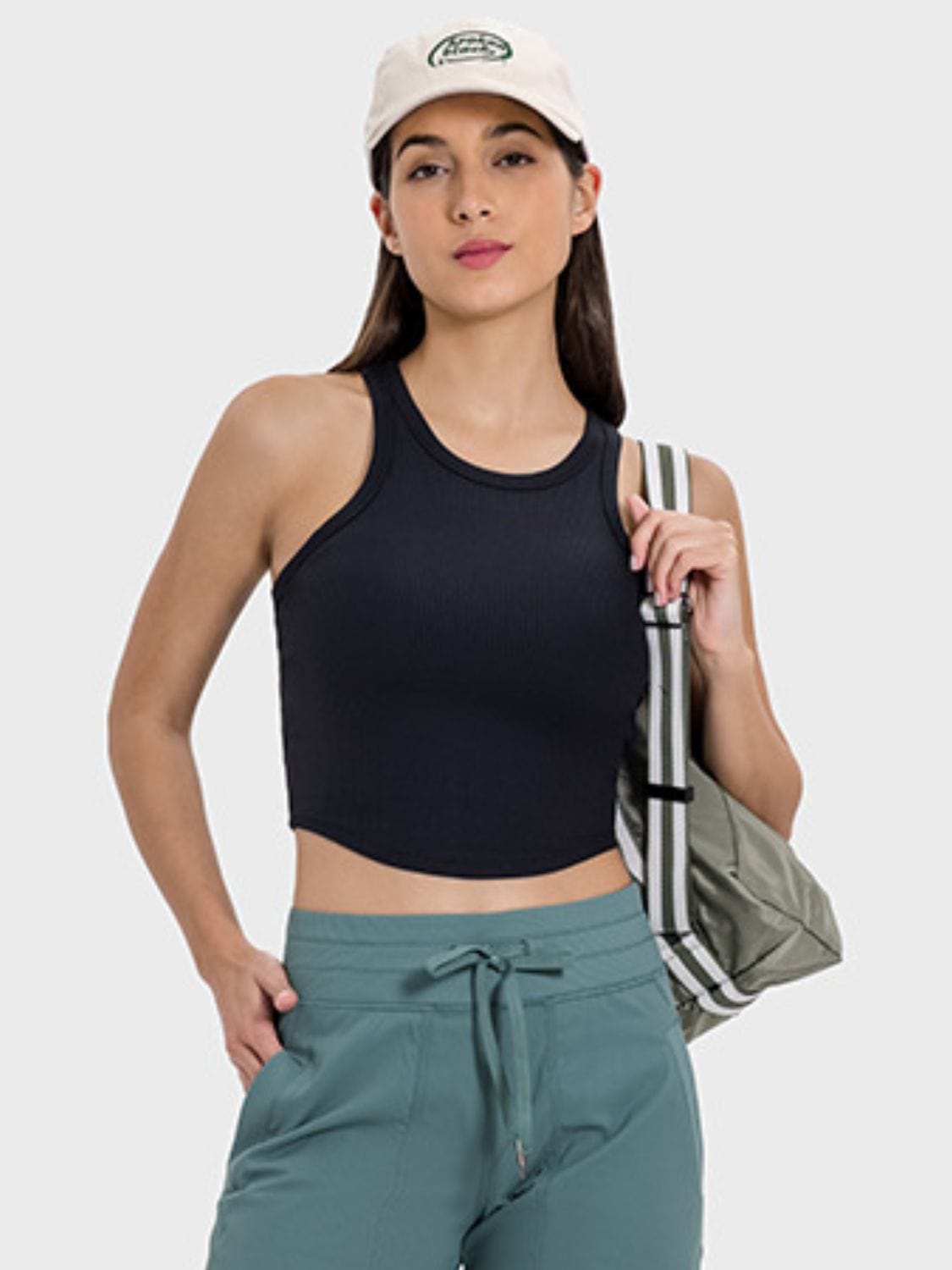 Light Gray Round Neck Racerback Active Tank