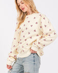 SAGE + FIG Heart Printed Contrast Long Sleeve Sweatshirt