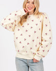 SAGE + FIG Heart Printed Contrast Long Sleeve Sweatshirt