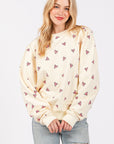 SAGE + FIG Heart Printed Contrast Long Sleeve Sweatshirt