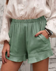 Light Slate Gray Elastic Waist Shorts with Pockets