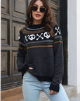 Ribbed Round Neck Long Sleeve Pullover Sweater