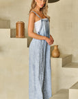 Tan Square Neck Wide Strap Denim Overalls