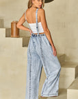 Tan Square Neck Wide Strap Denim Overalls