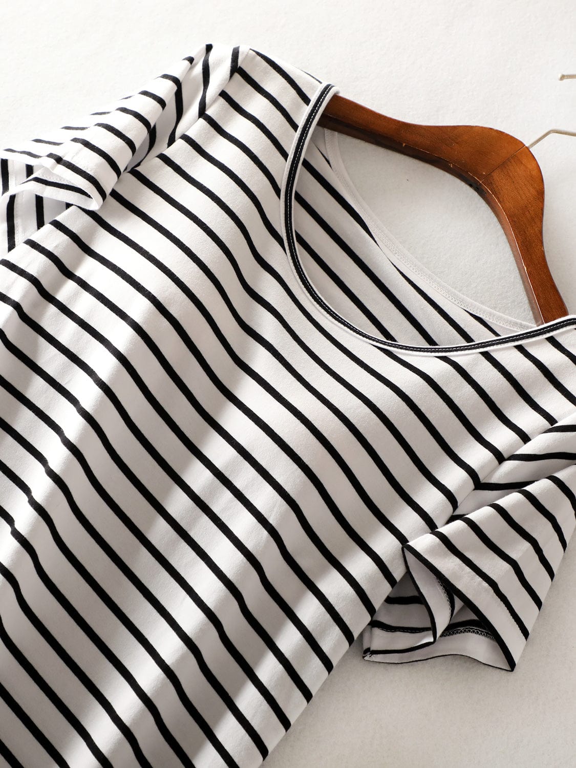 Gray Striped Round Neck Short Sleeve Dress