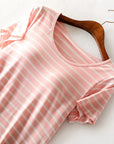 Light Gray Striped Round Neck Short Sleeve Dress