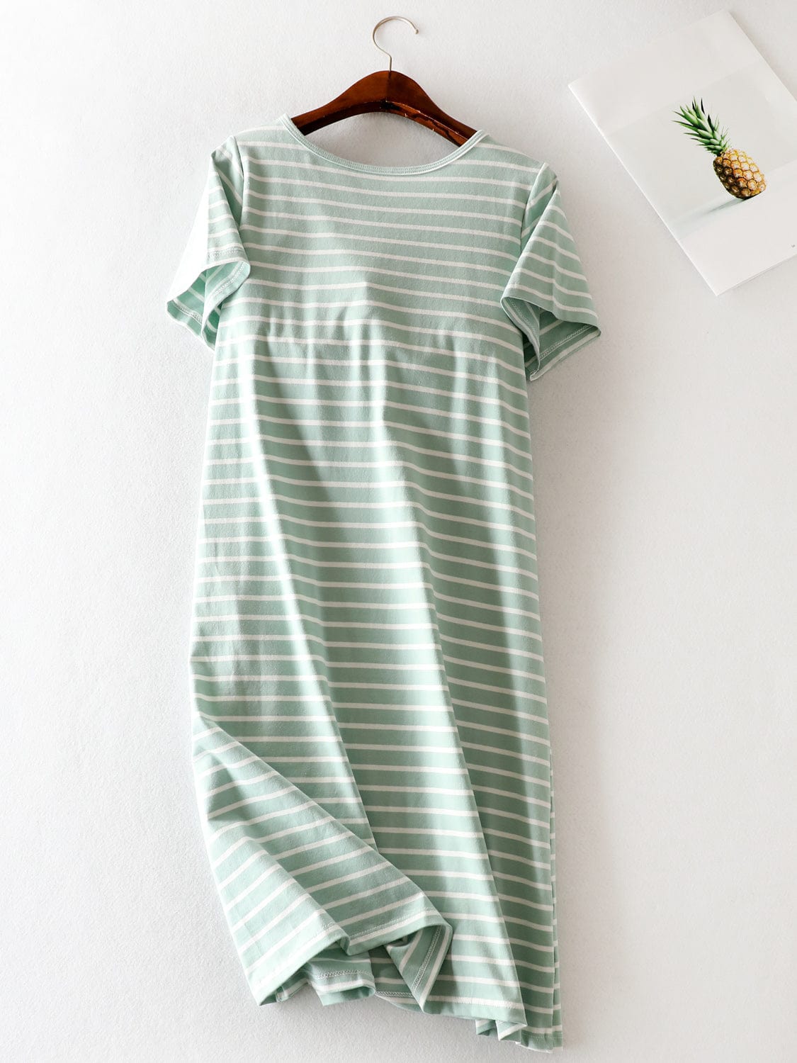 Light Gray Striped Round Neck Short Sleeve Dress