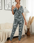 Gray Surplice Neck Tied Short Sleeve Jumpsuit