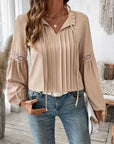 Perfee Frill Tie Neck Long Sleeve Blouse