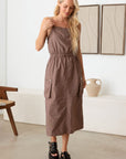 Light Gray Tasha Apparel Adjustable Strap Waist Drawstring Cargo Midi Dress