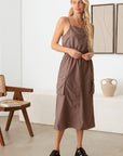 Light Gray Tasha Apparel Adjustable Strap Waist Drawstring Cargo Midi Dress