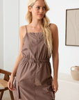 Light Gray Tasha Apparel Adjustable Strap Waist Drawstring Cargo Midi Dress