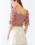 White Smoke Tasha Apparel Floral Ruffle Smocked Back Ruched Crop Top