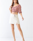 White Smoke Tasha Apparel Floral Ruffle Smocked Back Ruched Crop Top