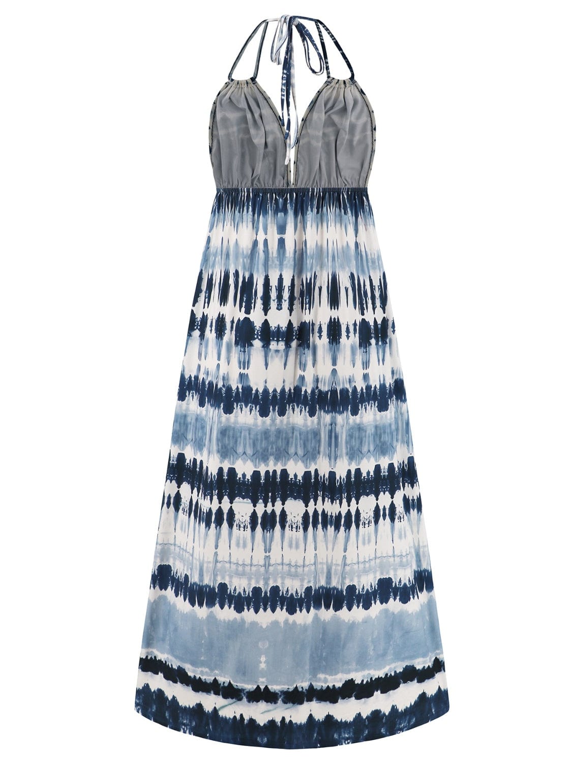 Gray Tie-Dye Halter Neck Sleeveless Dress