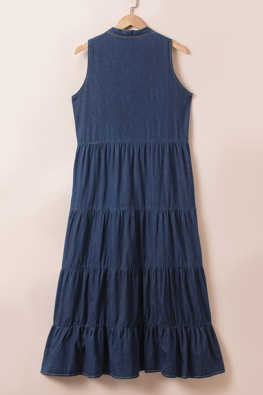 Light Gray Tie Neck Sleeveless Denim Dress