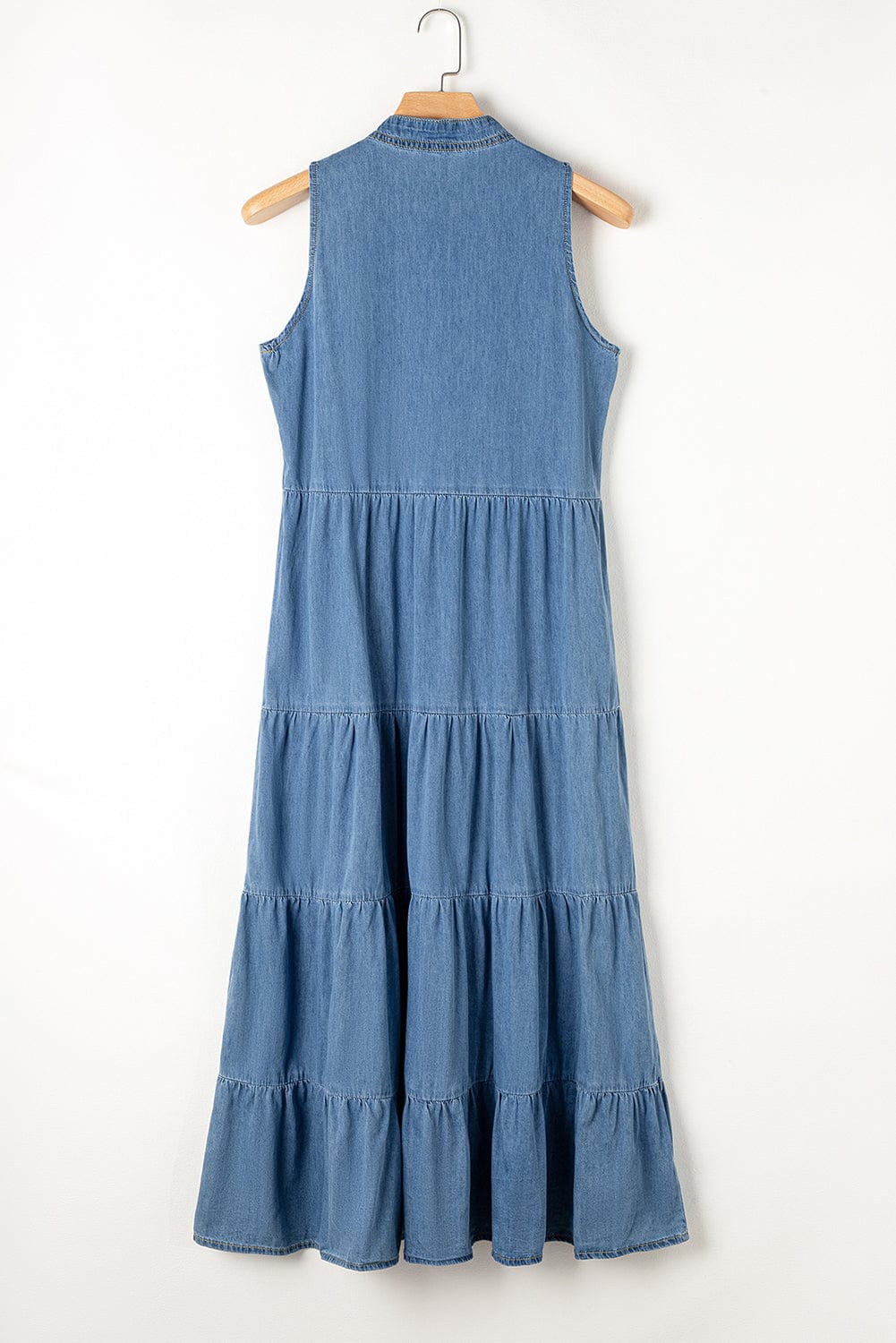 Lavender Tie Neck Sleeveless Denim Dress