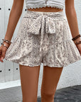 Gray Tied Printed High Waist Shorts