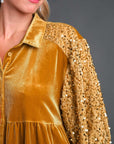 Umgee Sequin Detail Tiered Back Half Sleeve Shirt