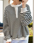 Striped Dropped Shoulder Long Sleeve Sweatshirt