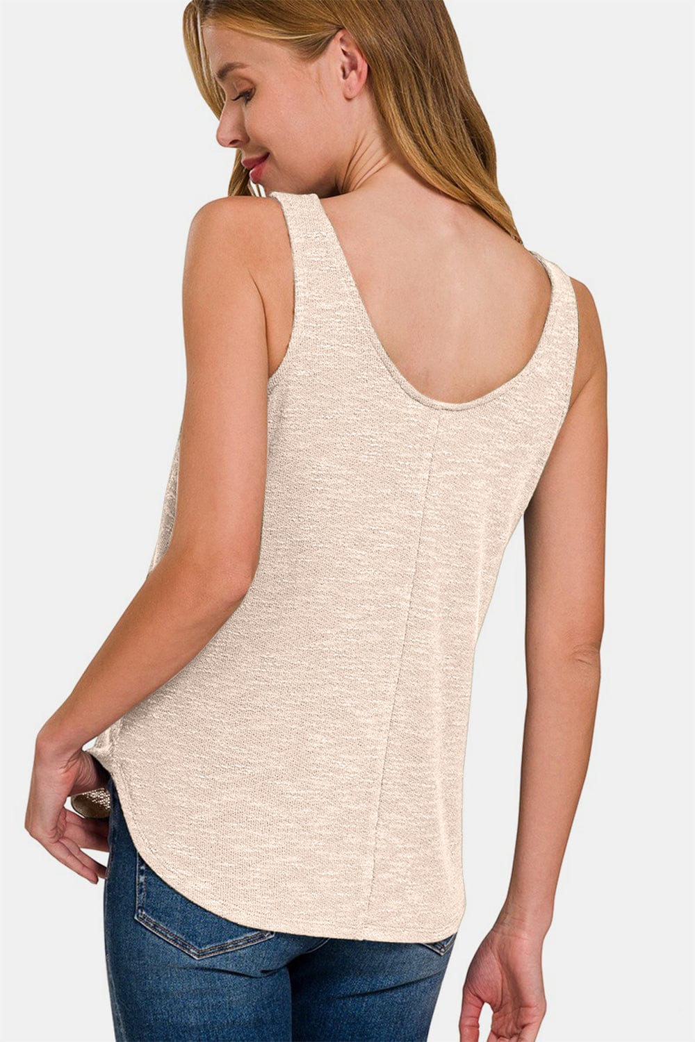 Antique White Zenana Curved Hem Round Neck Tank