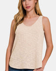 Antique White Zenana Curved Hem Round Neck Tank