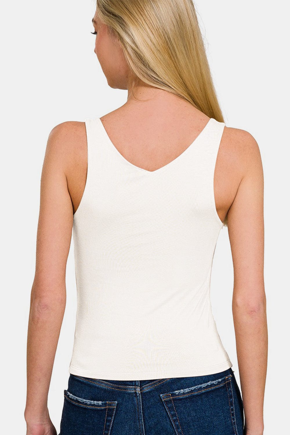 White Smoke Zenana Double Layer V Neck Tank