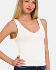 White Smoke Zenana Double Layer V Neck Tank