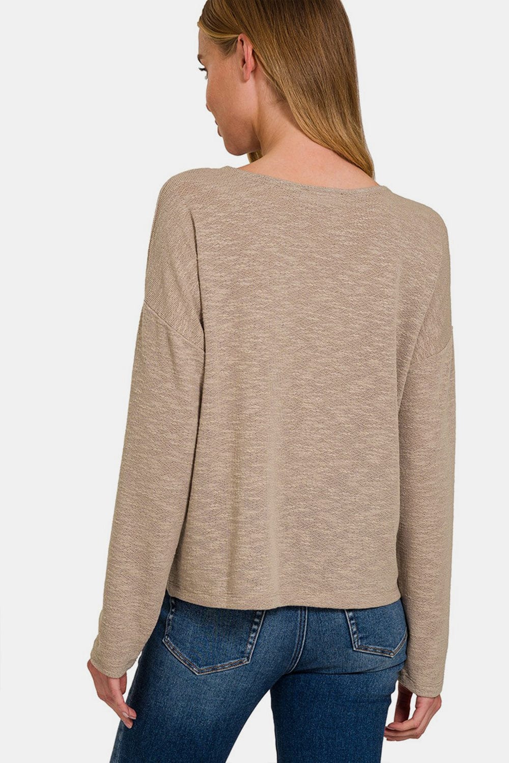 Light Gray Zenana Dropped Shoulder Long Sleeve T-Shirt