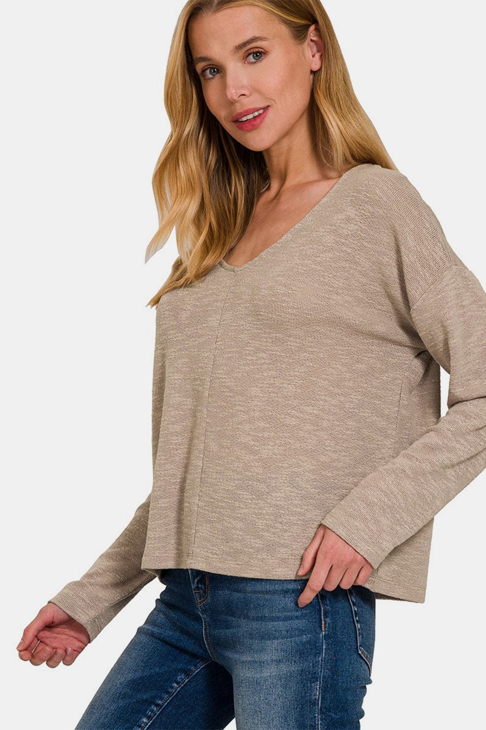 Antique White Zenana Dropped Shoulder Long Sleeve T-Shirt