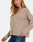 Antique White Zenana Dropped Shoulder Long Sleeve T-Shirt