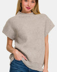 Light Gray Zenana Short Sleeve Mock Neck Sweater