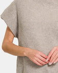 Gray Zenana Short Sleeve Mock Neck Sweater