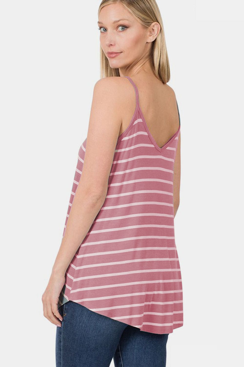 Light Gray Zenana Striped Curved Hem Cami