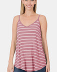 White Smoke Zenana Striped Curved Hem Cami