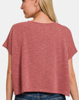 Rosy Brown Zenana V-Neck Short Sleeve Crop T-Shirt