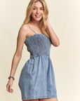 ADORA Smocked Spaghetti Strap Denim Romper