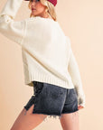 Aemi+Co Contrast Number Cable Knit Drop Shoulder Sweater