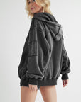 Aemi+Co Exposed Seam Zip Up Drawstring Hooded Jacket