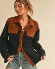 Aemi + Co Two Tone Button Up Jacket with Pockets