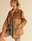 Aemi + Co Two Tone Button Up Jacket with Pockets