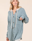 BOMBOM Textured Button Down Drawstring Hooded Shacket