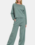 Zenana Round Neck Raglan Sleeve Top and Elastic Waist Pants Set