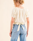 Antique White And The Why Back Waist Tie Cropped Blouse