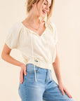 Antique White And The Why Back Waist Tie Cropped Blouse